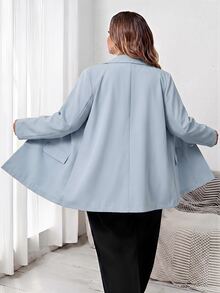 SHEIN CURVE+ 大尺碼女款純色翻領長袖休閒西裝外套 - 淺藍色 - 查看 2