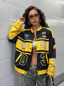 StreetHx 時尚女款機車元素夾克 - 黃色 - 查看 5