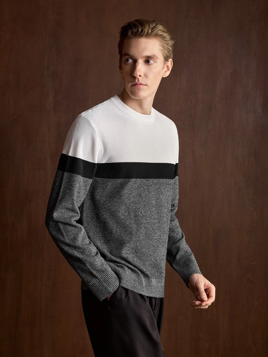 Manfinity CityGents Men's Colorblock Crew Neck Long Sleeve Minimalist Versatile Sweater - Multicolor - View 1