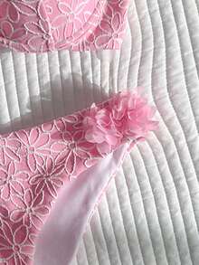 SHEIN Swim Vcay 女款 3D 花卉裝飾比基尼兩件式泳衣，附胸墊與鋼圈支撐 - 粉色 - 查看 7