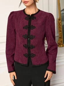 EastFlair Women's Elegant Chinese Style Regular Long Sleeve Jacket With Frog Button Placket - Burgundy - View 3