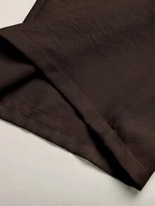 SHEIN 青少年女孩純色抽繩彈性腰休閒舒適日常百搭寬鬆長褲 - 棕色 - 查看 4