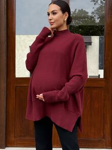 MaterniWear Sweater Hamil Lengan Panjang Minimalis Serbaguna Warna Polos - Burgundy - View 3