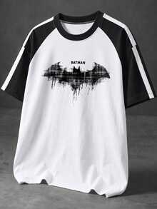 BATMAN X SHEIN Manfinity EMRG 男士大尺碼圓領短袖圖案字母印花T恤 - 彩色 - 查看 2