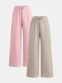 Girlism Tween女孩休閒紋理蝴蝶結寬腿長褲 寬鬆度假風夏季長褲 多功能日常穿著 2件套 - 粉色 - 查看 10