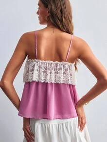 Willow Rêve Atasan Camisole Wanita Berwarna Pink dengan Motif Renda dan Patchwork - Berwarna merah muda - View 2