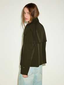 MOTF PREMIUM FRENCH MINIMALIST STAND COLLAR SHORT FITTED WAIST TRENCH COAT JACKET - Army Green - View 2