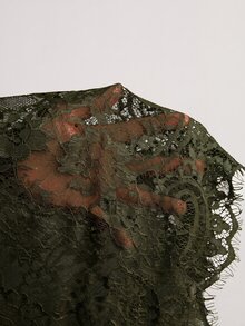 Freevana 女款蕾絲貝殼鈕扣透視襯衫，大尺碼寬鬆優雅休閒日常街頭外出通勤度假春夏女裝大尺碼襯衫 - 軍綠色 - 查看 17