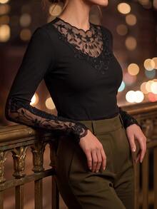 Editum تي شيرت نسائي بطراز فرنسي لطيف مع تطريز للمواعدة والعطلات - الأسود - مشاهدة 6
