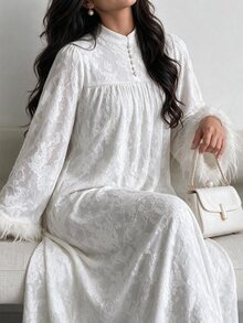 Yasmyna Women's Lace Pleated Casual Party Arabian Dress - White - View 2