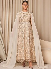 MaterniChic Maternity Luxury Elegant Sequin Dress For Evening Party - Apricot - View 6