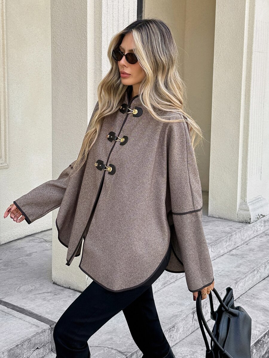 Serisse Women's Metal Button Front Cape Overcoat,Fall/Winter Elegant Formal Luxury Business Chic Basic Christmas Back To School Festival New Year - Multicolor - View 1