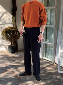 Marcello Vane 男士舒適極簡純色長袖針織衫，適合日常穿著 - 橘色 - 查看 6