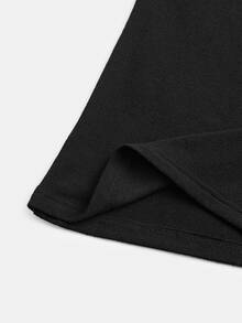 GlowEve CURVE Plus Size Knit Solid Color Cardigan With Front Button Closure, Striped Slim Fit Camisole With Drawstring Decor, Elegant Casual Commute Daily Outing Long Pants - Black - View 4