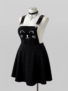 Sunspun Plus Size Women's Casual Punk Halloween Corduroy Overall Dress Fall - Black - View 7