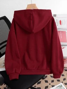 SHEIN 青少年女孩秋冬新款酒紅色針織時尚百搭字母印花休閒衛衣，返校季 - 酒紅色 - 查看 2