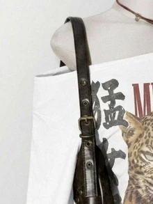 SHEIN ICON 大尺碼印花白色不對稱單肩T恤 秋季 - 彩色 - 查看 7