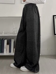 DAZY Women's Leopard Print Korean Style Loose Casual Long Pants - Grey - View 3