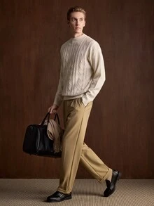 Manfinity CityGents 男士半高領長袖懶人套頭毛衣，休閒針織秋冬服飾，米色/杏色寬鬆版型時尚百搭 3D 圖案長袖套頭毛衣 - 杏色 - 查看 6