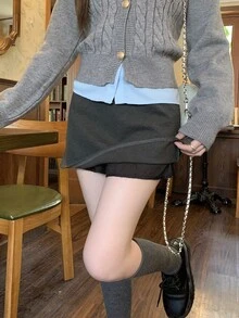 DAZY American Style Grey Long Sleeve Knit Sweater & Bodycon Skirt Set, College Style Outfit For - Grey - View 6