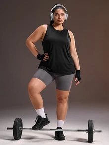 Powerista Women's Plus Size Loose Backless Black Sports Tank Top - Black - View 7