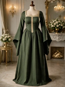 Rometta Plus Size Women's Colorblock Pleated Casual Party Dress - Army Green - View 1