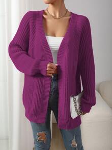 SHEIN LUNE Women's Solid Color Casual Versatile Daily Wear Cardigan - Purple - View 5
