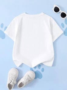 SHEIN | PAW Patrol 小男孩卡通印花休閒日常短袖T恤 - 白色 - 查看 2