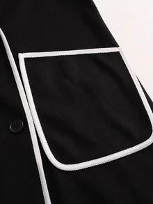 LUMIGAL Women's Autumn/Winter Lapel Neck Long Sleeve Trimmed Casual Overcoat - Black and White - View 5