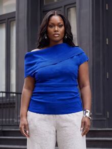 Slaydiva Plus Size Women's Knit Top, Draped Cowl Neck Plus Size Long Sleeve Soft Knitted Blouse - Blue - View 8