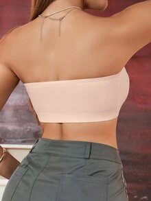 SHEIN 女款純色無鋼圈無肩帶舒適抹胸內衣 - 淺粉色 - 查看 8