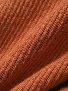 DAZY Women's Caramel Color High Neck Ribbed Knit Fitted Long Sleeve Base Layer Sweater With Side Button Decor Winter - Orange - View 5