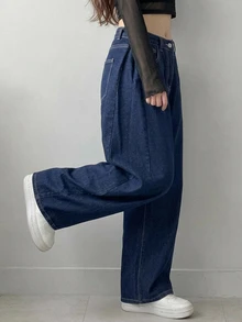 DAZY 女款休閒日常旅行牛仔褲，附口袋與鈕扣 - 藍色 - 查看 2
