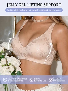 SHEIN حمالة صدر نسائية بتصميم بسيط بلون موحد مريحة بدون خياطة مع غراء جيلي وحشوة قابلة للإزالة لاسلكية بحزام عريض ودعم قوي ورفع 1 قطعة - وردي المرجاني - مشاهدة 4
