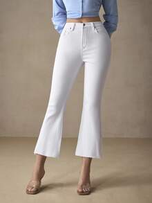 Selenza Plus Size Women's Casual Versatile Denim Cropped Flare Leg Pants With Pockets - White - View 6