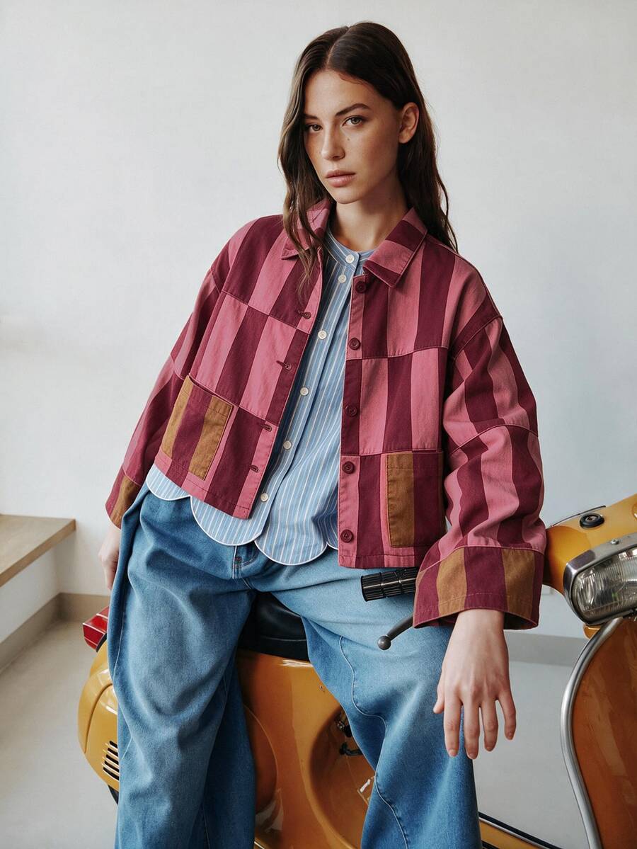 Nöista Denim Jacket With Button Front Closure And Collar In Print - Multicolor - View 1