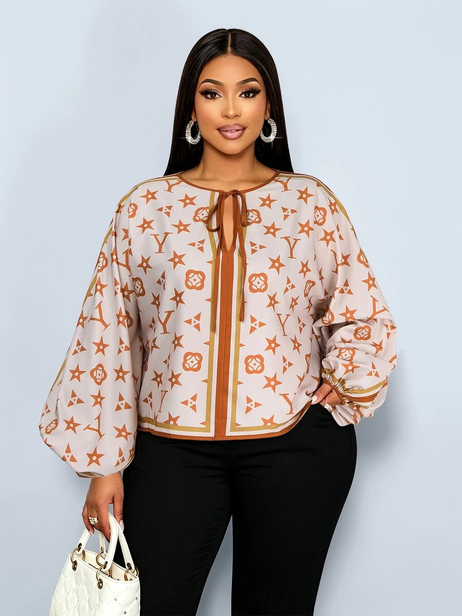 SOLERSUN Plus Size Women's All-Over Print Casual Daily Wear Shirt - Khaki - View 1