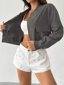 Flirla Women's Button Long Sleeve Fashion Loose Baseball Jacket - Dusty Purple - View 3