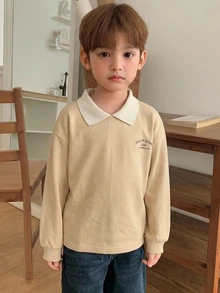 Dazy Kids 兒童秋季小男孩休閒修身字母印花日系森系T恤 - 米色 - 查看 4