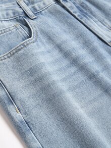 QuarKem Men's Fashion Commute Casual Small Design Blue Washed Denim Straight Leg Pants - Light Wash - View 5