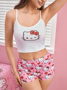 HELLO KITTY AND FRIENDS | SHEIN Women's Cartoon Print Camisole Top And Shorts Pajama Set - White - View 7