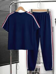 Kids Tween Boy Casual Comfortable Fashion Minimalist Crew Neck Short Sleeve T-Shirt And Long Pants Set - White - View 2