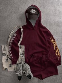 Attitoon Casual Pattern All-Over Print Burgundy Women's Sweatshirt Suitable For Autumn/Winter - Multicolor - View 2