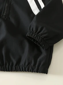 SHEIN 2件組男嬰秋冬休閒條紋半拉鍊運動衛衣與長褲套裝 - 彩色 - 查看 4