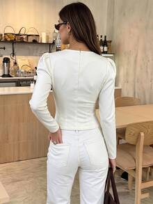Serisse Áo khoác nữ thời trang thanh lịch tay dài cài cúc hình ếch cho kỳ nghỉ - trắng - Xem 3