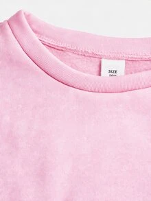 SHEIN Tween女孩秋冬休閒街頭風雪花印花寬鬆圓領長袖套頭衛衣與百褶寬腿運動褲套裝，2件套，咖啡棕色 - 粉色 - 查看 5