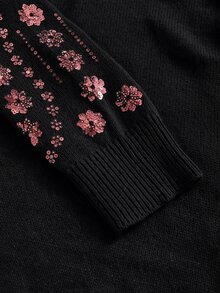 Rusticease 大尺碼優雅度假風亮片刺繡套頭毛衣 - 黑色 - 查看 5