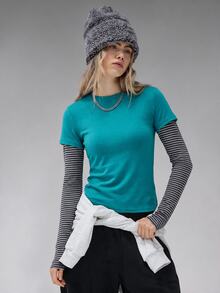 COUREZ 雙層長袖運動上衣 / Y2K風格長袖上衣 / 戶外上衣 / 女款上衣 / 冬季女裝 / 女款性感可愛上衣 - 水鴨藍 - 查看 7