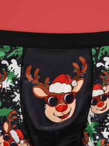 Notgurli Men's Mid-Waist Comfortable Boxer Briefs With Fashion Glasses And Christmas Reindeer Print, Holiday Theme Personalized Underwear - Multicolor - View 3
