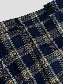 Sweetra Plus Size Women's Button Casual Versatile Plaid Wide Leg Pants - Navy Blue - View 7